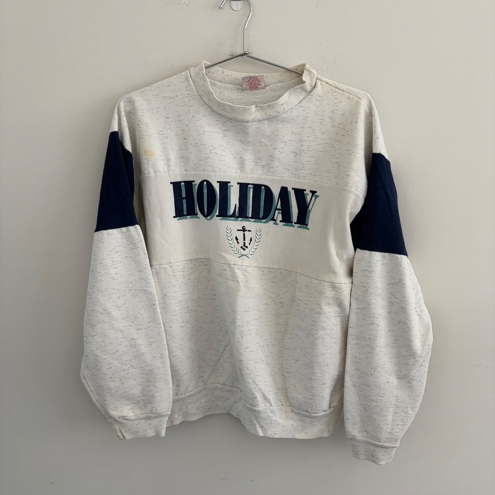 Vintage Mendez Sportswear Holiday Anchor Sweatshirt White Blue L